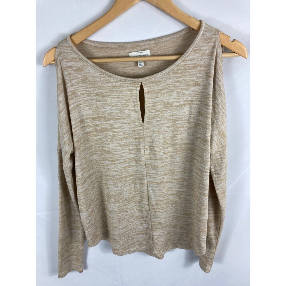 Lucky Brand Cutout Detail Soft Knit Oatmeal Blouse Size XS